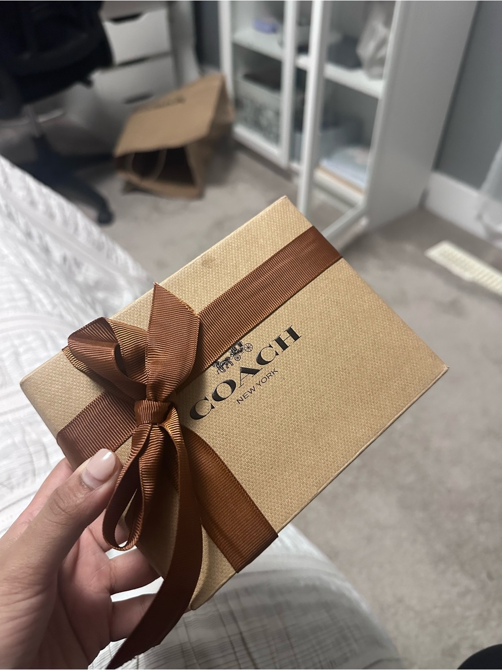 COACH Gift Box with Brown Ribbon